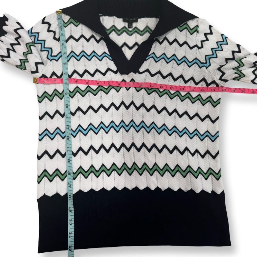 TALBOTS KNIT SHORT SLEEVE SWEATER V NECK ZIGZAG CHEVRON LAYERING PETITE CASUAL - Picture 4 of 7